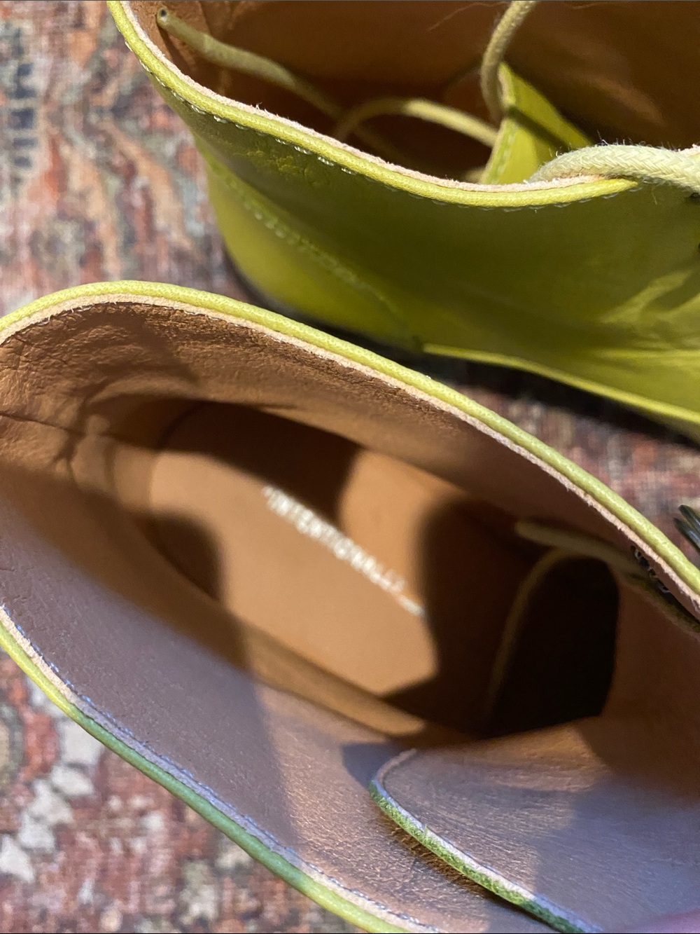 Intentionally Blank, West Lime Green Lace-Up Leather Ankle Boots. Size 39. - Picture 10 of 11